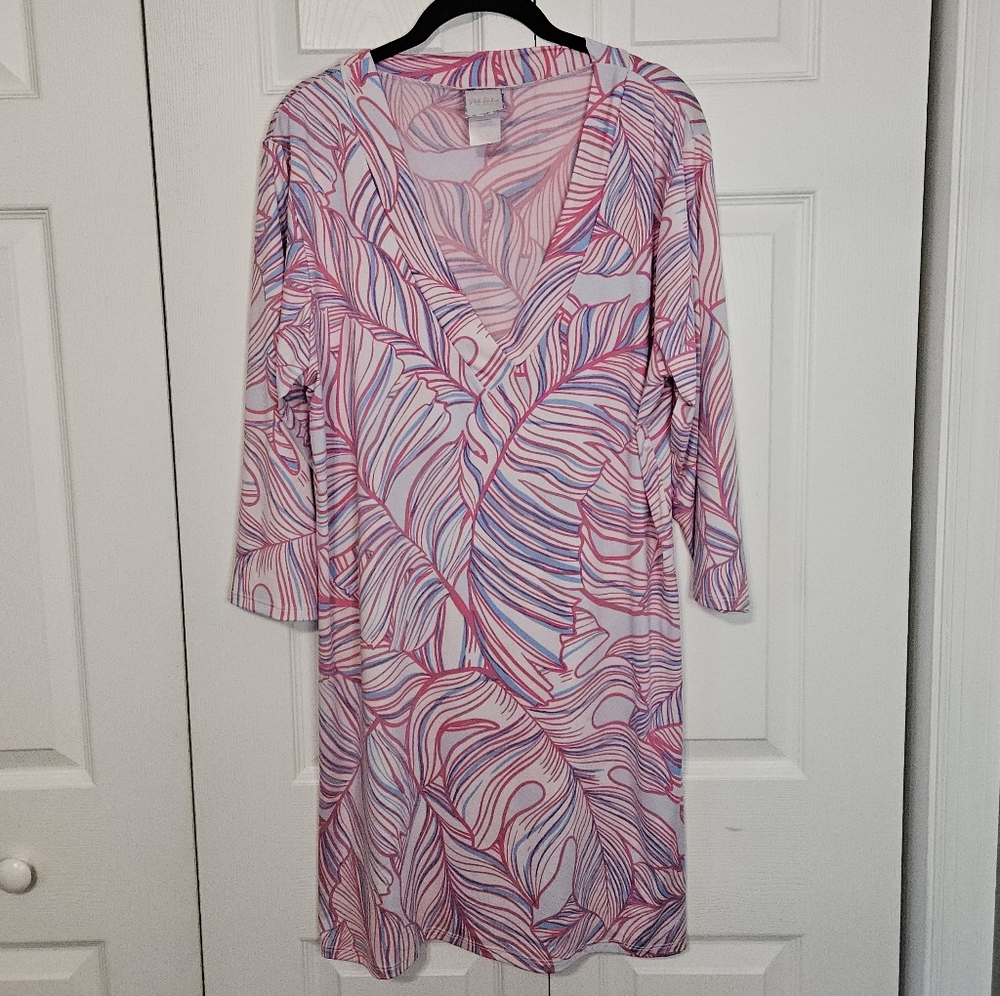 Women's Pink Leaf-Print V-Neck Dress